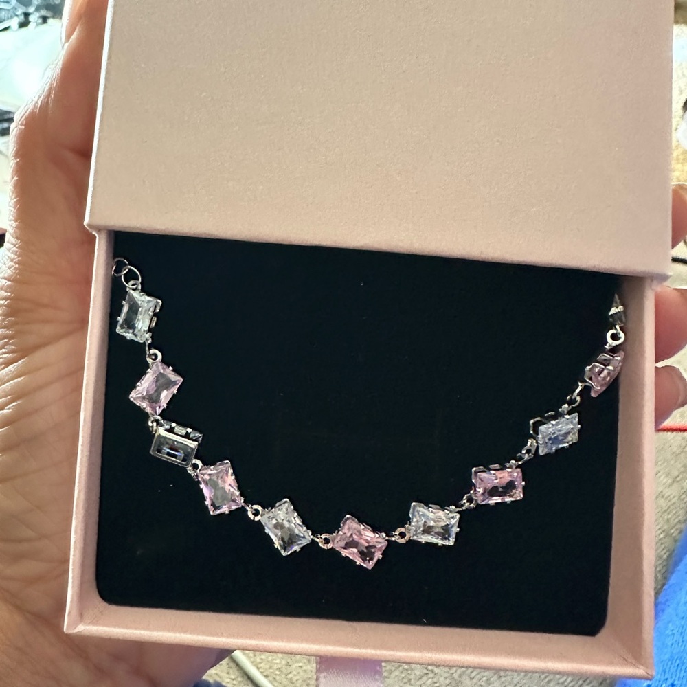 Silver Bracelet with Pink and Clear Gemstones